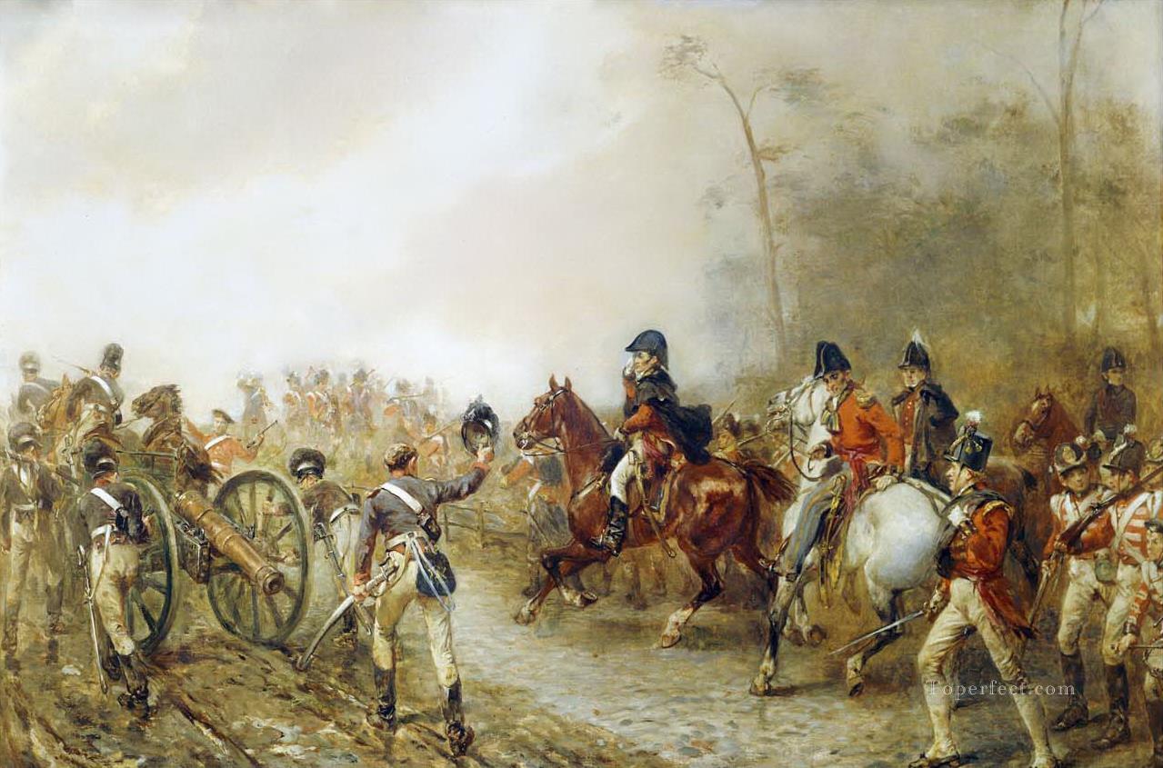 カトル・ブラスへ向かうウェリントン公爵 ロバート・アレクサンダー・ヒリングフォード 歴史的戦闘シーン 軍事戦争油絵
